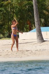 Antonella Roccuzzo in a Blue Bikini in Antigua 07/04/2017