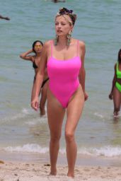 Caroline Vreeland in a Pink One Piece Swimsuit - Miami Beach 07/22/2017