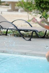 Chloe Goodman in Orange Swimsuit - Lounging Around the Pool in Cyprus 07/12/2017