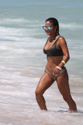Christina Milian in a Black Bikini - Beach in Miami, Florida 07/01/2017