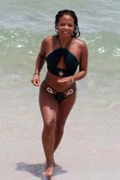 Christina Milian Showing Her Bikini Body - Enjoying a Day on the Beach in Miami 07/20/2017