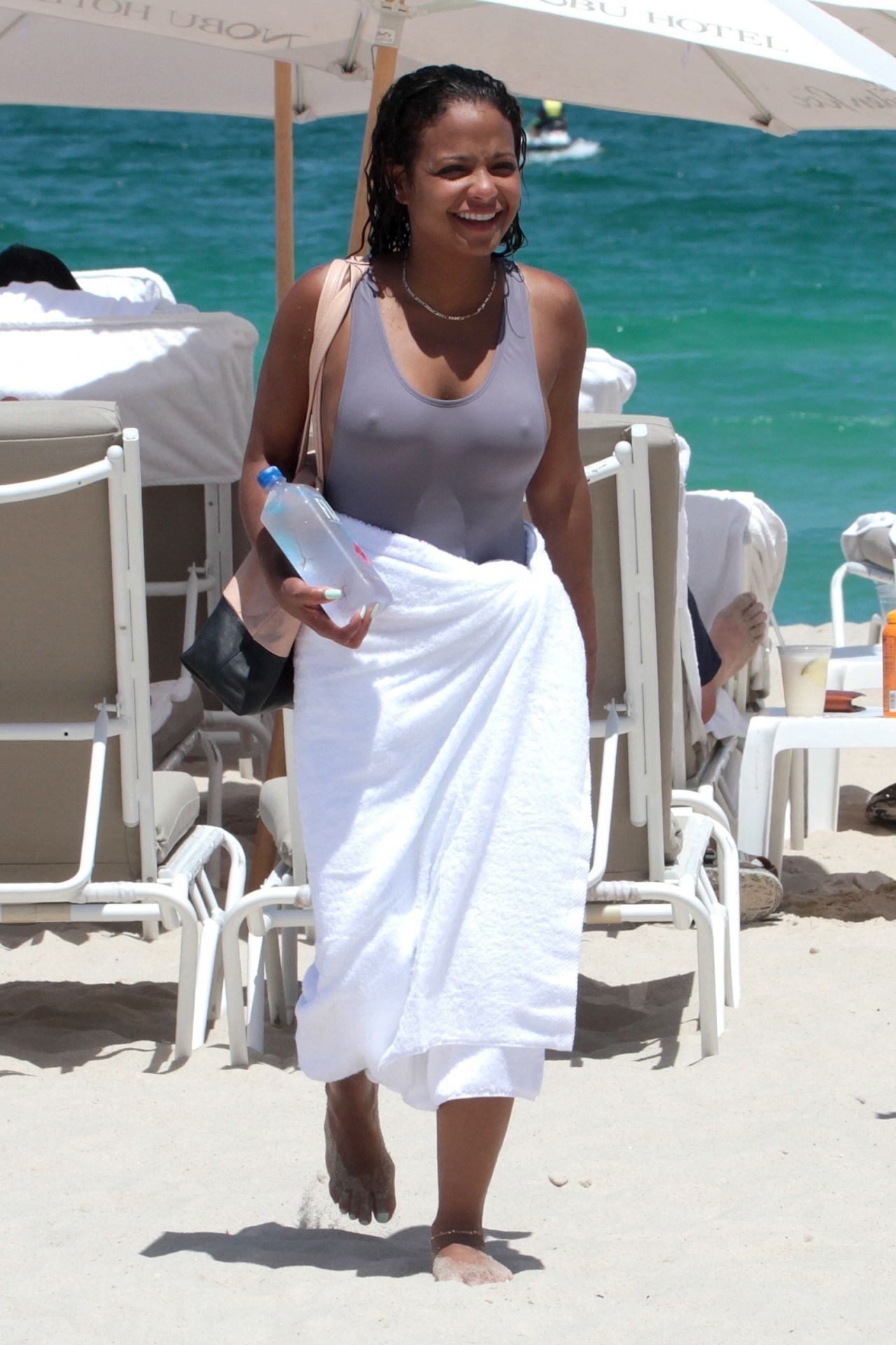 Christina Milian Wearing Swimsuit Beach In Miami 07 02 2017