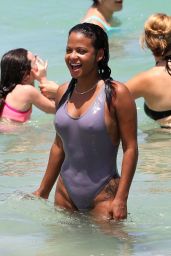 Christina Milian Wearing Swimsuit - Beach in Miami 07/02/2017