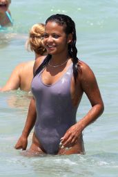 Christina Milian Wearing Swimsuit - Beach in Miami 07/02/2017