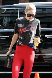 Gigi Hadid - Rocking a Vintage "Star Wars" T-Shirt and Red Pants - NYC 07/28/2017