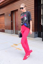 Gigi Hadid - Rocking a Vintage "Star Wars" T-Shirt and Red Pants - NYC 07/28/2017