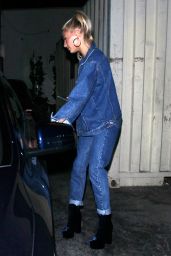 Hailey Baldwin in Denim Outfit - Night Out at Craig