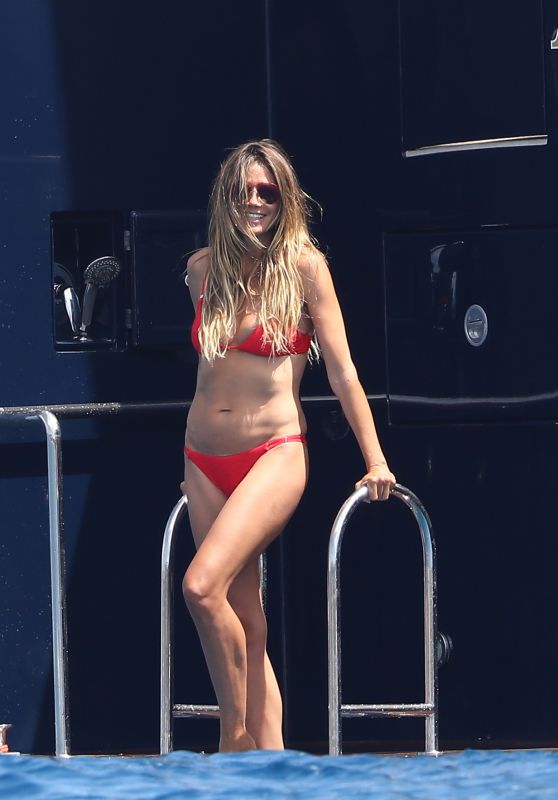 Heidi Klum in a Red Bikini on a Yacht - Saint-Tropez, France 07/27/2017
