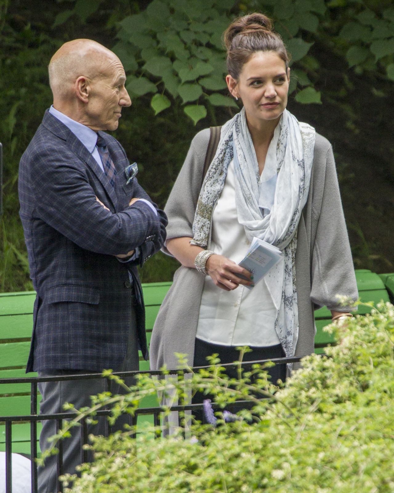 Katie Holmes and Patrick Stewart - Film a Scene in a Park in Montreal