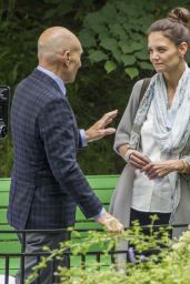Katie Holmes and Patrick Stewart - Film a Scene in a Park in Montreal 07/13/2017