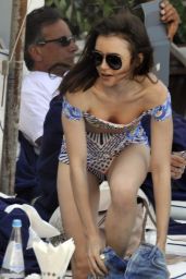 Lily Collins at the Beach - Regina Isabella Hotel in Ischia 07/16/2017