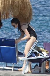 Lily Collins in Swimming Costume - Beach in Italy 07/15/2017