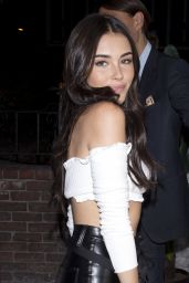 Madison Beer in Black Leather Cut Out Pants and Small White Crop Top at Delilah Restaurant in West Hollywood 07/07/2017