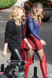 Melissa Benoist and Yael Grobglas on the Set of "Supergirl" in Canada, July 2017