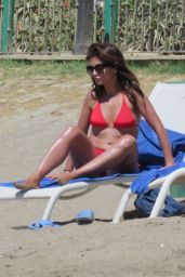 Monica Cruz in Red Bikini on the Beach in Marbella 07/05/2017