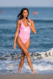 Nicole Williams in a Pink Swimsuit on the Beach in Malibu 07/17/2017