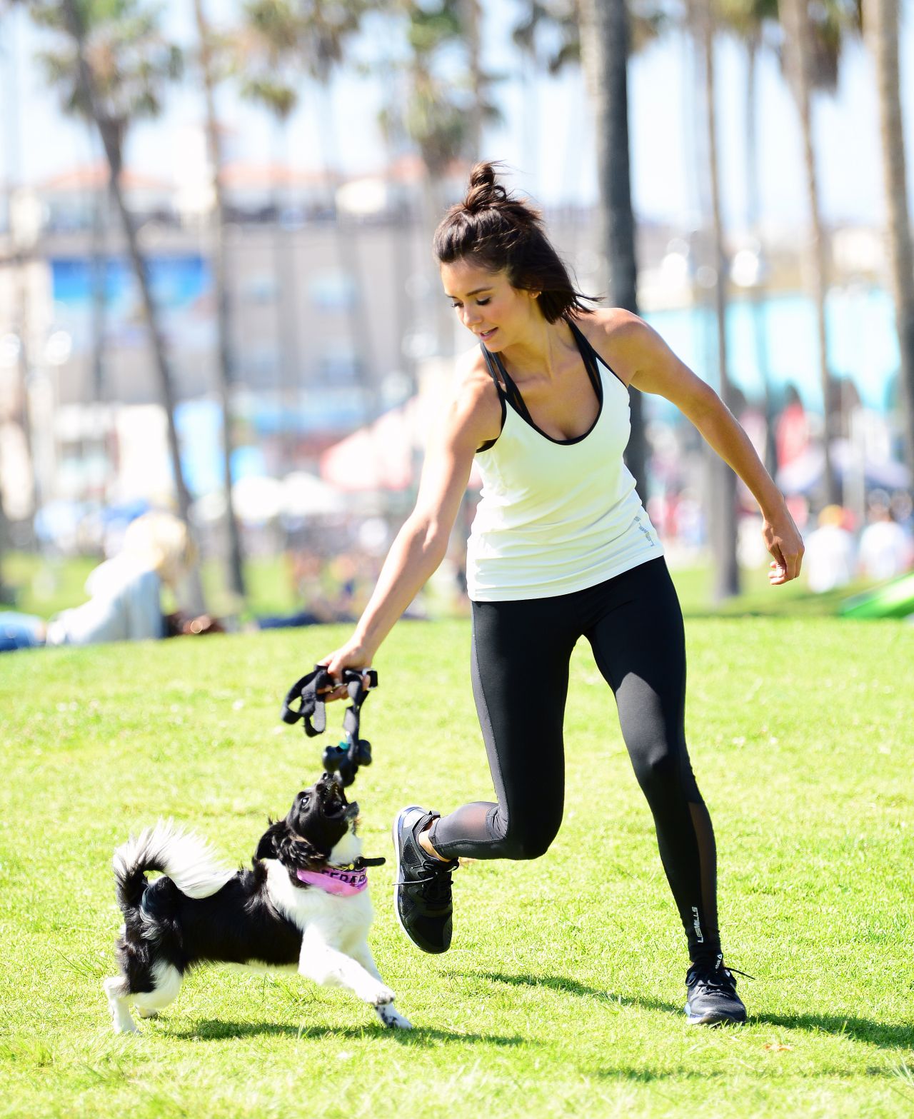 Nina Dobrev - With Her Puppy Maverick at a Local Park in LA 07/05/2017