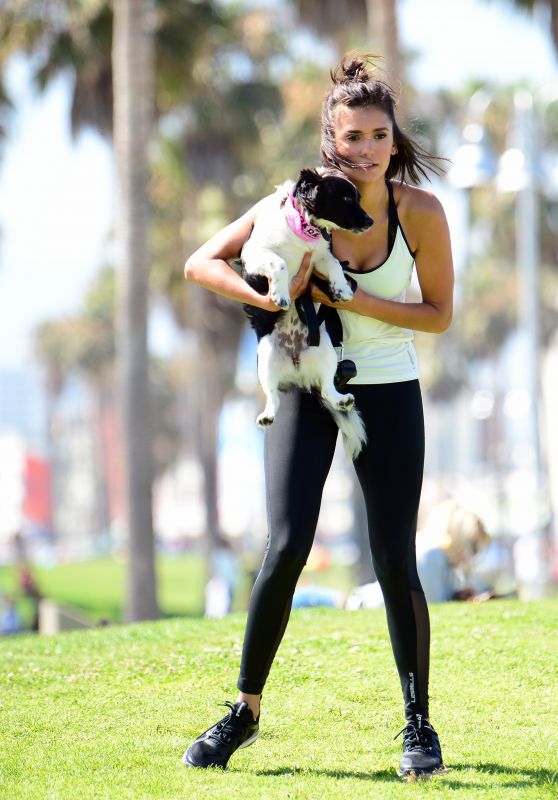 Nina Dobrev - With Her Puppy Maverick at a Local Park in LA 07/05/2017