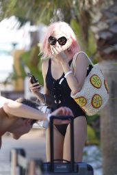 Pixie Lott in Black Swimsuit in Ibiza 07/02/2017
