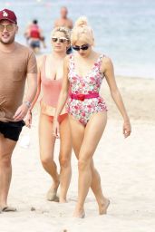 Pixie Lott in Retro Flower Swimsuit - Beaches of Ibiza 07/21/2017
