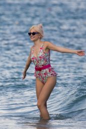 Pixie Lott in Retro Flower Swimsuit - Beaches of Ibiza 07/21/2017