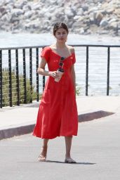 Selena Gomez in Red Dress - Going for a Walk in Malibu 07/11/2017