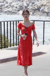 Selena Gomez in Red Dress - Going for a Walk in Malibu 07/11/2017