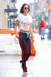 Alessandra Ambrosio in Rolling Stones Crop Top - NYC 08/29/2017