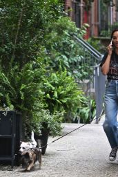 Cara Santana - Walking With Her Dogs in the Bowery in NYC 08/02/2017