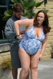 Chanelle Hayes in a Blue & White Swimsuit at Titanic Spa in Huddersfield, UK 08/01/2017