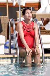 Danielle Lloyd in Red Swimsuit in Monte Carlo 08/01/2017