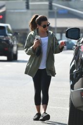 Lea Michele in a Green Hooded Coat and Leggings - LA 08/24/2017