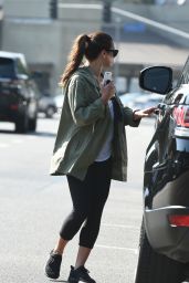 Lea Michele in a Green Hooded Coat and Leggings - LA 08/24/2017