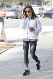 Lily Collins in Spandex - Grabs Some Ice Tea in Beverly Hills 08/17/2017