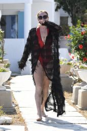 Lindsay Lohan in a Red Swimsuit - Mykonos 08/28/2017