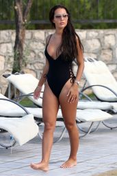 Yazmin Oukhellou in a Black Swimsuit - Holiday in Turkey, July 2017