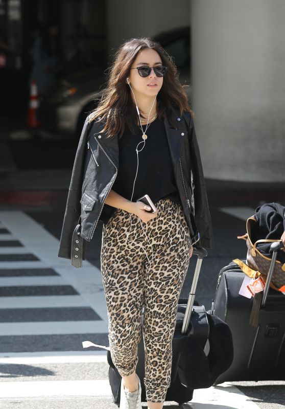 Chloe Bennet in Leopard Print Pants - LAX Airport in LA 09/10/2017