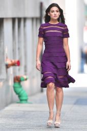 Danielle Campbell in a Purple Dress - New York City 09/07/2017