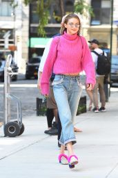 Gigi Hadid in a Pink Sweater - Out in NYC 09/11/2017