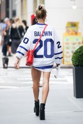 Hailey Baldwin Leggy in Denim Shorts - NYC 09/05/2017