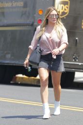 Hilary Duff in a Denim Mini Skirt - Leaving a Salon in West Hollywood 08/31/2017