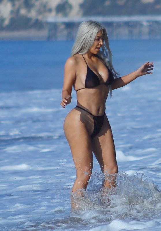Kim Kardashian Bikini Candids - at the Beach in Malibu 09/20/2017