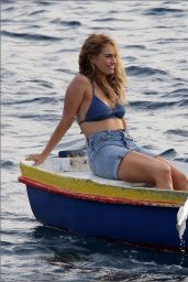 Lily James in a Blue Bikini Top and Denim Shorts - "Mama Mia!" Sequel Set at Vis Island in Croatia 09/12/2017