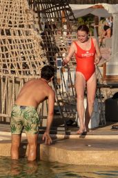 Lindsay Lohan in Red Swimsuit on Mykonos Island, Greece 09/03/2017