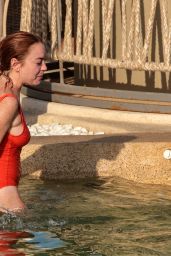 Lindsay Lohan in Red Swimsuit on Mykonos Island, Greece 09/03/2017