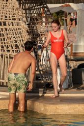 Lindsay Lohan in Red Swimsuit on Mykonos Island, Greece 09/03/2017