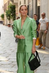 Marion Cotillard in a Lime Green Statment Suit in Milan 09/25/2017