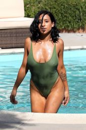 Montia Sabbag in a Green Swimsuit - Pool Photoshoot at a Private Residence in LA 09/22/2017