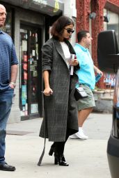 Selena Gomez in a Plaid Coat in NYC 09/06/2017