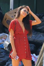 Shay Mitchell in Red Mini Dress - NYC 09/05/2017